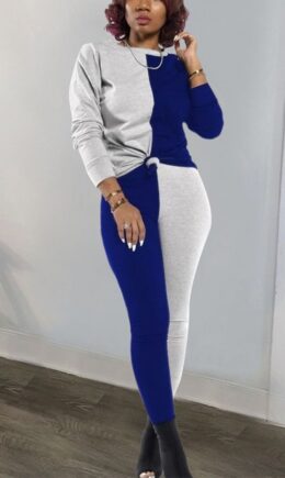 Polyester Sexy Patchwork Solid pencil Long Sleeve Two Pieces