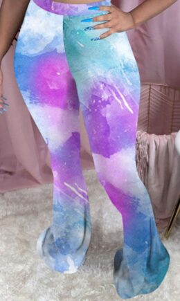 Polyester Elastic Fly Mid Print Skinny Pants Bottoms