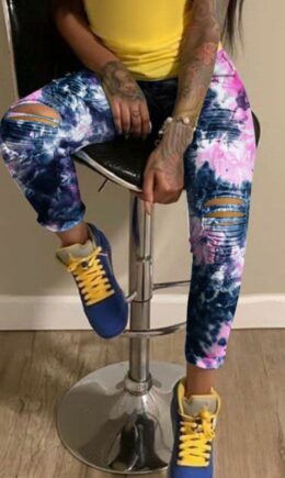 Denim Zipper Fly High Print Hole pencil Pants Bottoms