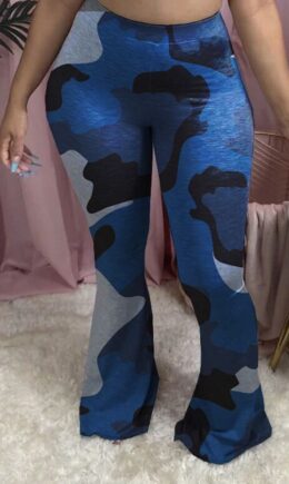 Polyester Elastic Fly High Print camouflage Boot Cut Pants Bottoms