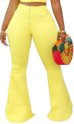 Polyester Zipper Fly Low Solid Zippered Loose Pants Bottoms