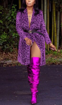 cardigan Leopard Print Nylon Print Long Sleeve Outerwear