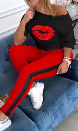 Polyester Fashion Casual Print Two Piece Suits Straight Half Sleeve Two Pieces