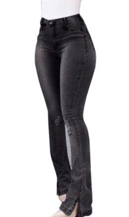 Broken Holes Flared Distressed Denim