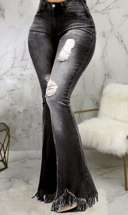 Broken Holes Flared Denim