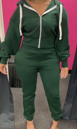 green Polyester Casual OL Solid pencil Long Sleeve Two Pieces