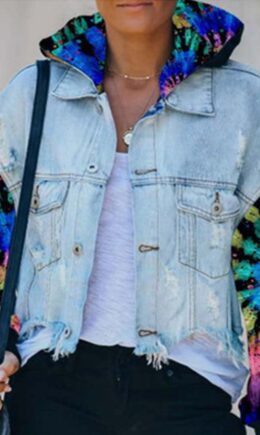 Ombre Turndown Collar Patchwork Print Tie Dye Gradient contrast color The cowboy Print Long Sleeve Outerwear