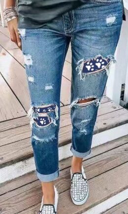Broken Holes Patchwork Denim