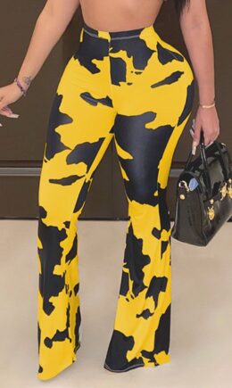 Elastic Fly Mid Print Boot Cut Pants Bottoms