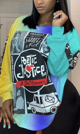 O Neck Long Sleeve Print Tops