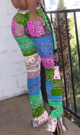 Polyester Elastic Fly Mid Print Regular Pants Bottoms