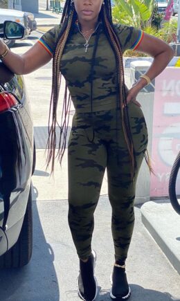Polyester Fashion Sexy adult Ma'am Camouflage Two Piece Suits pencil Short Sleeve Two Pieces