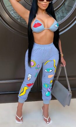 Polyester Sexy Print pencil Sleeveless Two Pieces