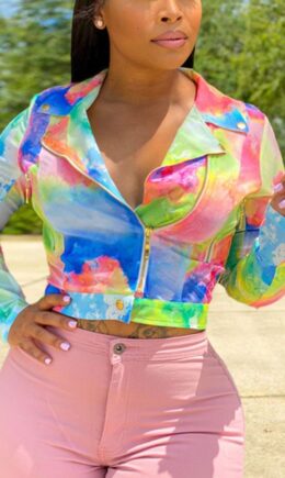 Multi-color Fashion Street Adult Polyester Print Turndown Collar Outerwear