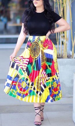 Polyester Elastic Fly High camouflage Asymmetrical Draped Pleated skirt Capris  Skirts