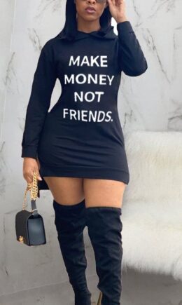 Casual Letter O Neck Long Sleeve Knee Length Dresses