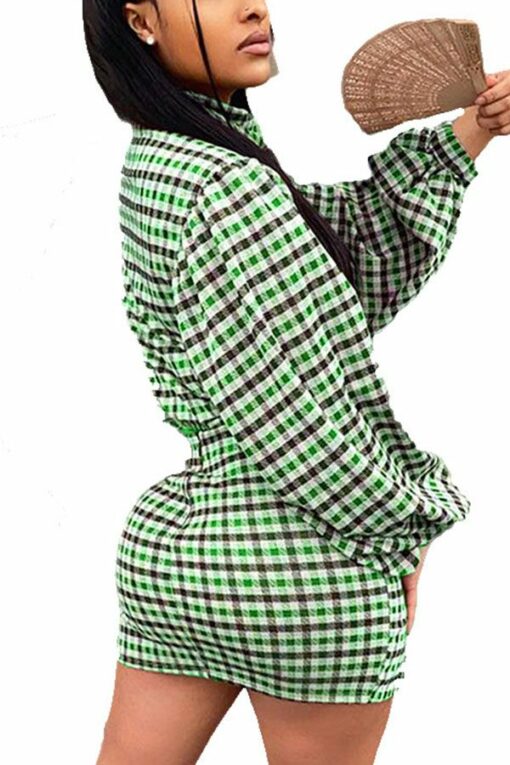 venetian Fashion adult Ma'am Street Plaid Print Two Piece Suits A-line skirt Long Sleeve Two Pieces