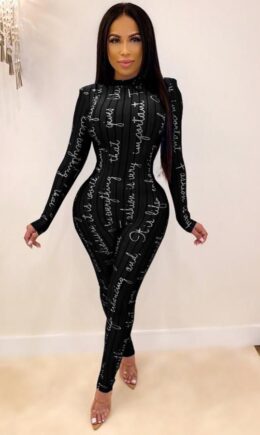 Fashion letter Print Polyester Long Sleeve O Neck