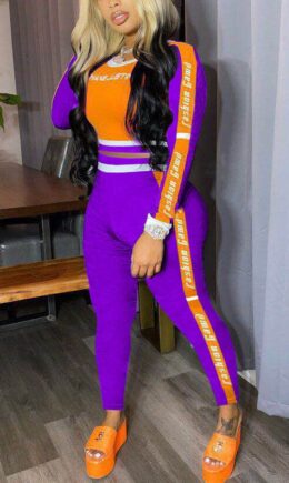 Fashion Sexy Adult Polyester Print Split Joint Letter O Neck Long Sleeve Regular Sleeve Regular Two Pieces