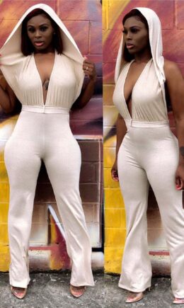 Cream Casual Fashion Backless bandage Hollow Asymmetrical Solid Polyester Sleeveless V Neck  Jumpsuits