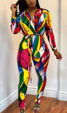 Multi-color Drawstring High Print pencil Pants