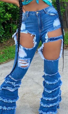 Sexy Denim Solid Ripped Make Old Skinny Bottoms