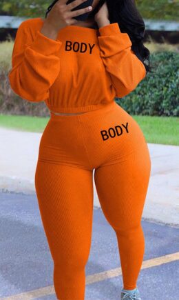 Fashion Sexy Adult Polyester Letter Embroidered Letter O Neck Long Sleeve Regular Sleeve Regular Two Pieces