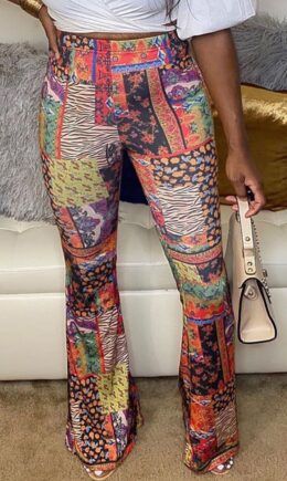 colour Fashion Casual Adult Twilled Satin Print Split Joint Straight Bottoms