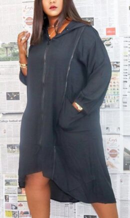 Fashion Sexy Adult Solid Pocket Hooded Collar Nine Points Sleeve Mid Calf Long Sleeve Dress Dresses
