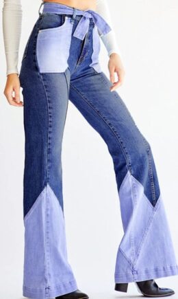 Drawstring High Patchwork Boot Cut Pants Bottoms