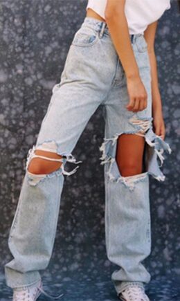 Sexy Solid Ripped Long Sleeve Mid Waist Straight Denim