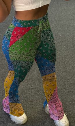 colour Casual Polyester Print Fold Boot Cut Bottoms