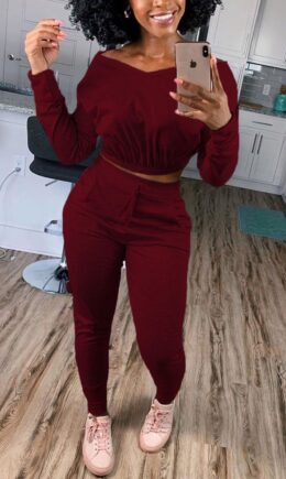 Casual Street Sportswear Living Polyester Cotton Blends Patchwork Solid Split Joint Pocket Pullovers Pants V Neck Long Sleeve Regular Sleeve Short Two Pieces