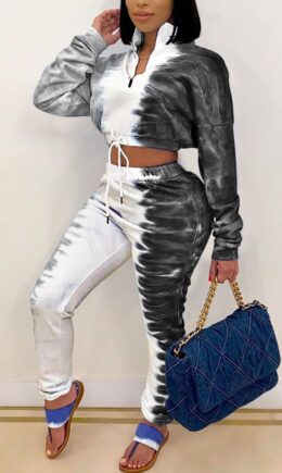 Fashion Sexy Adult Print Split Joint O Neck Long Sleeve Regular Sleeve Short Two Pieces