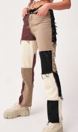 Fashion Casual Street Patchwork Split Joint Buttons Pants High Waist Denim