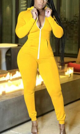 Sexy Polyester Solid V Neck Jumpsuits