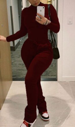 Fashion Casual Adult Solid Split Joint O Neck Regular Jumpsuits