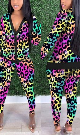 Fashion Casual Adult Cotton Print Split Joint V Neck Long Sleeve Regular Sleeve Regular Two Pieces