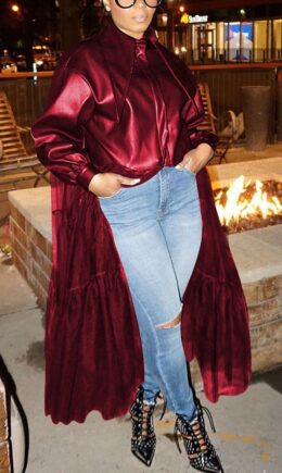 Fashion Adult Faux Leather Solid Split Joint Turndown Collar Outerwear