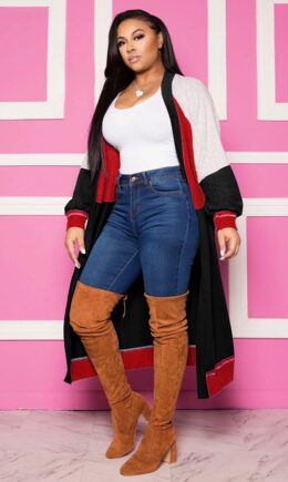 cardigan Long Sleeve Solid Patchwork