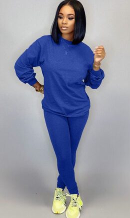 venetian Street Two Piece Suits Solid Patchwork pencil Long Sleeve  Two-piece Pants Set
