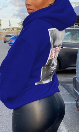 Casual Print Hooded Collar Tops