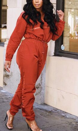tangerine Casual Polyester Solid Long Sleeve Regular Sleeve Two Pieces