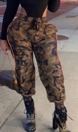 Camouflage Street Polyester Camouflage Print Pants Straight Bottoms