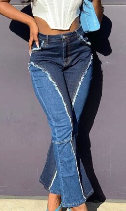 Work Daily Solid Split Joint Mid Waist Regular Jeans