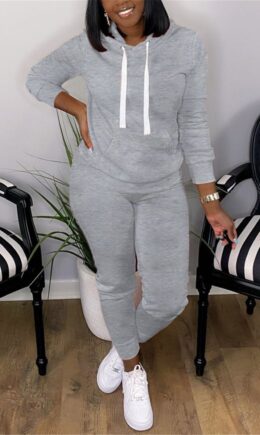 Fashion Casual Long Sleeve Hooded Collar Regular Sleeve Regular Solid Two Pieces