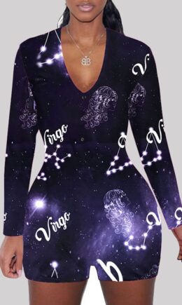 Fashion Adult Living Print V Neck Skinny Jumpsuits