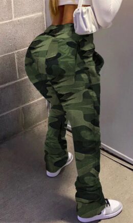Street Camouflage Print Boot Cut Trousers