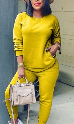 Ginger Casual Adult Solid Split Joint O Neck Two Pieces