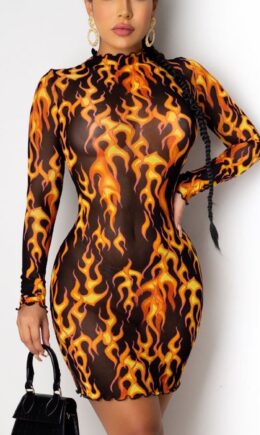 Sexy Print Mandarin Collar Sheath Dresses
